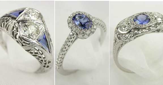 Sapphire Engagement Rings in antique, vintage, estate, and antique styles