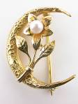 Antique Pin with Floral and Crescent Motif