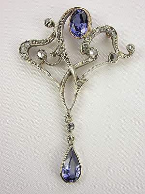 Art Nouveau Style Sapphire and Diamond Pendant