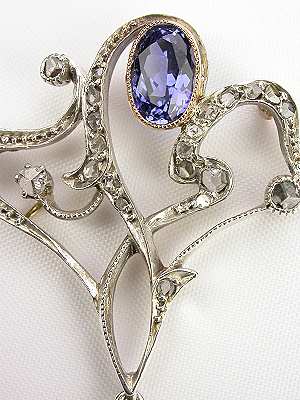Art Nouveau Style Sapphire and Diamond Pendant