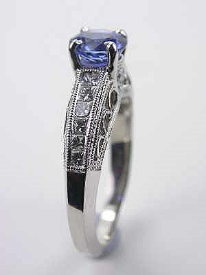 Vintage Style Sapphire Ring with Princess Cut Diamonds