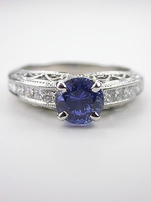 Vintage Style Sapphire Ring with Princess Cut Diamonds