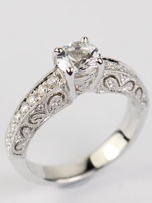 Filigree Engagement Ring with White Sapphire