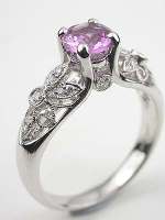Pink Sapphire Engagement Ring with Floral Motif