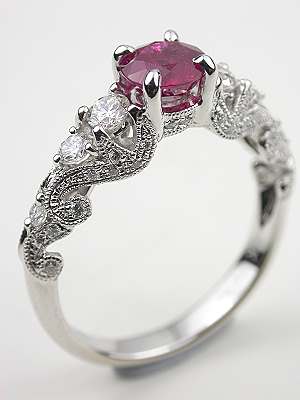 Swirling Ruby and Diamond Engagement Ring