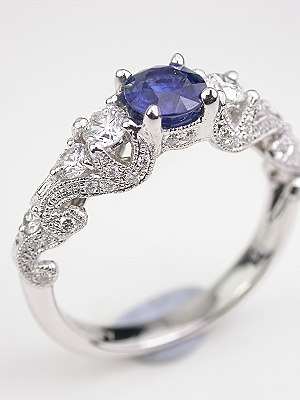 Swirling Blue Sapphire Engagement Ring