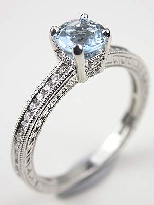 Antique Style Aquamarine Engagement Ring