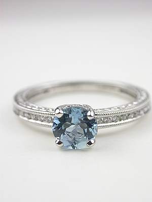 Antique Style Aquamarine Engagement Ring