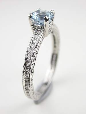 Antique Style Aquamarine Engagement Ring