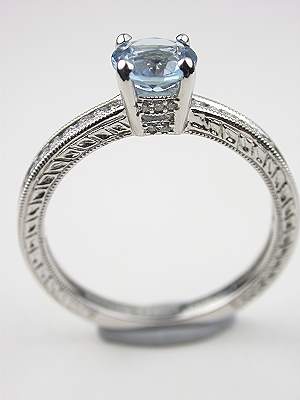 Antique Style Aquamarine Engagement Ring