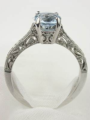 Antique Style Aquamarine Filigree Engagement Ring