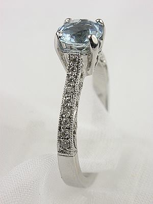 Antique Style Aquamarine Filigree Engagement Ring