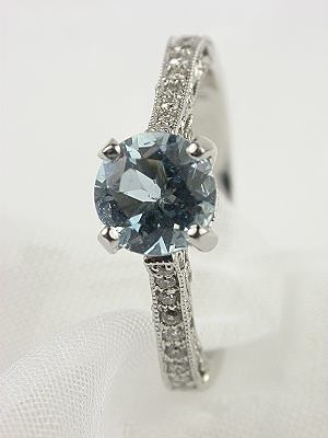Antique Style Aquamarine Filigree Engagement Ring