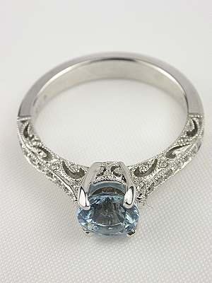 Antique Style Aquamarine Filigree Engagement Ring