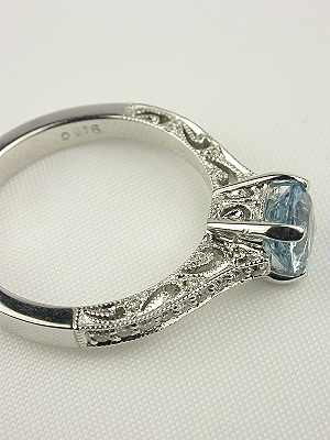 Antique Style Aquamarine Filigree Engagement Ring