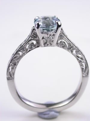 Antique Style Aquamarine Filigree Engagement Ring