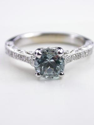 Antique Style Aquamarine Filigree Engagement Ring