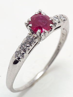Antique Ruby Platinum Engagement Ring Circa 1935 