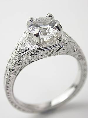 White Sapphire Filigree Engagement Ring