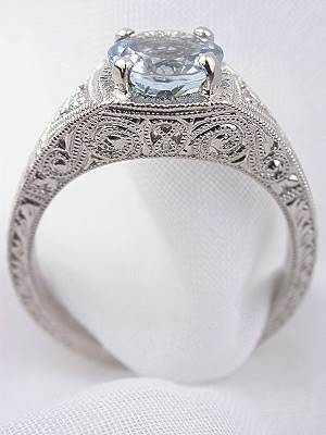 Aquamarine Filigree Engagement Ring