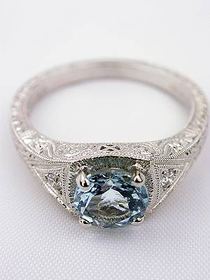 Aquamarine Filigree Engagement Ring