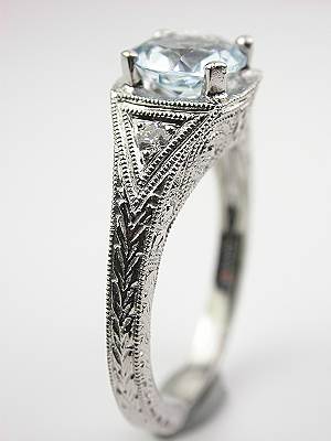Aquamarine Filigree Engagement Ring