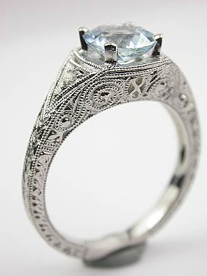 Aquamarine Filigree Engagement Ring