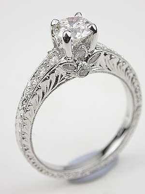 Diamond Engagement Ring with Flower Motif