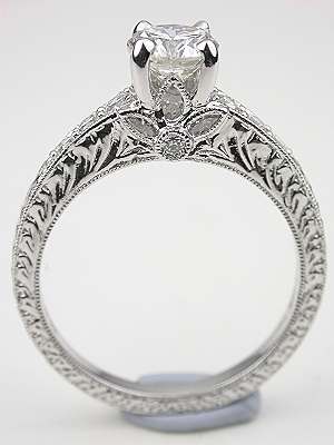 Diamond Engagement Ring with Flower Motif
