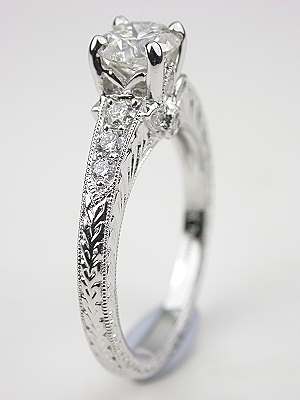 Diamond Engagement Ring with Flower Motif