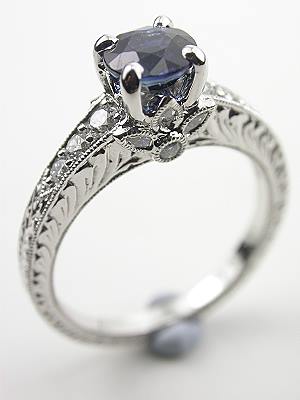 Sapphire Engagement Ring with Flower Motif