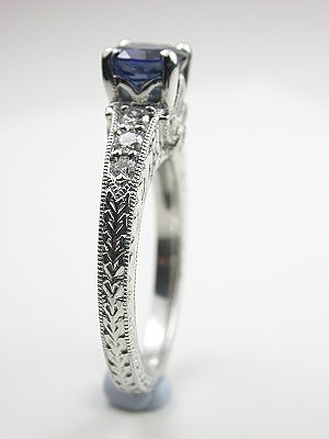 Sapphire Engagement Ring with Flower Motif