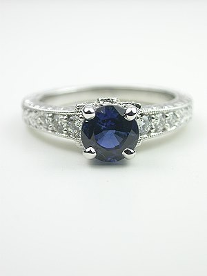 Sapphire Engagement Ring with Flower Motif