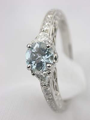 Aquamarine Filigree Engagement Ring