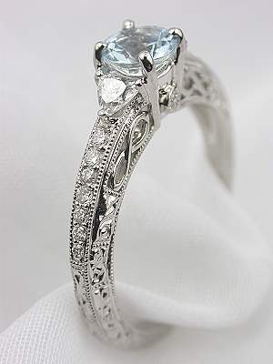 Aquamarine Filigree Engagement Ring
