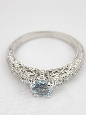 Aquamarine Filigree Engagement Ring