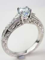 Aquamarine Filigree Engagement Ring