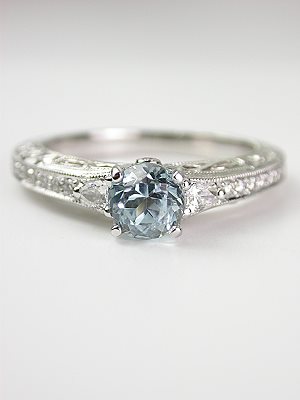 Aquamarine Filigree Engagement Ring