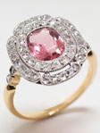 Antique Cocktail Ring with Cushion Shaped Pink Tourmaline