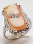 Post Art Deco Cameo and Diamond Cocktail Ring