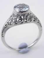 Aquamarine and Pierced Filigree Antique Engagement Ring