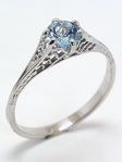 Edwardian Filigree Antique Aquamarine Engagement Ring