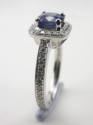 Cushion Cut Blue Sapphire Engagement Ring