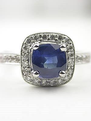 Cushion Cut Blue Sapphire Engagement Ring