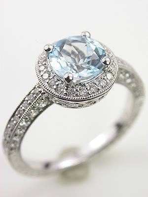 Antique Style Aquamarine Engagement Ring