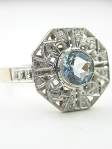 Antique Aquamarine Engagement Ring with Rose Cut Diamonds