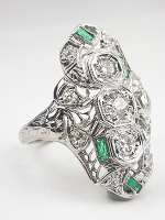 Antique Filigree Emerald and Diamond Dinner Ring