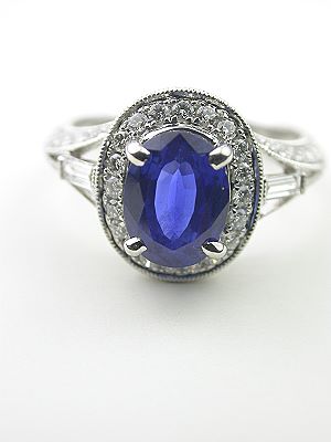Oval Sapphire Engagement Ring with Diamond Baguettes