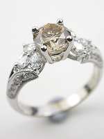 Champagne Diamond Engagement Ring with Pear Cut Diamonds