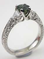 Antique Style Green Sapphire Engagement Ring